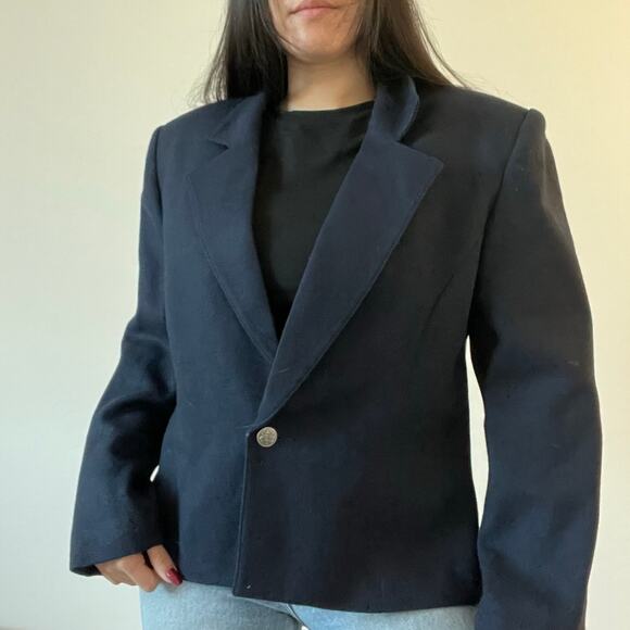 Vintage Koret Navy Blue Wool Blazer Jacket Short Dark Academia Preppy - Picture 14 of 14